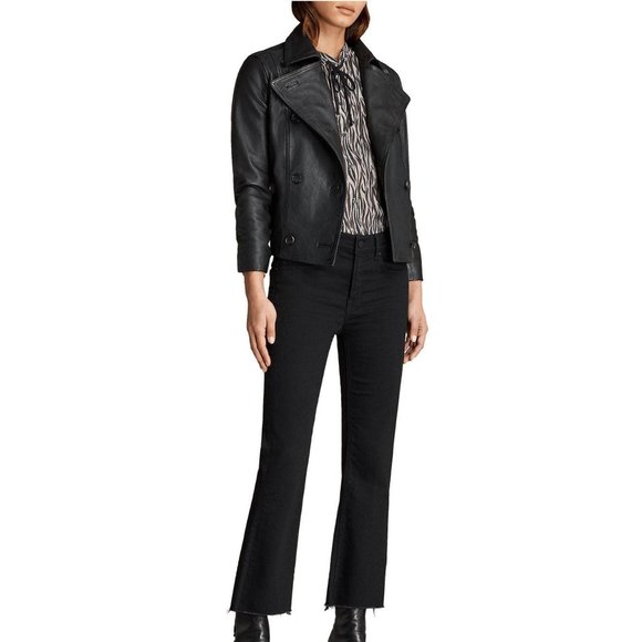 ALLSAINTS • Deebee Black Leather Double Breasted Blazer Jacket • UK 8 US 4 - Picture 2 of 13